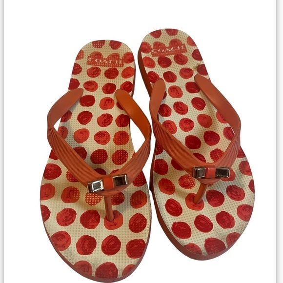 Coach Amel Coral/Orange Sz 7 Polka Dot Thong Flip Flops - Picture 3 of 7